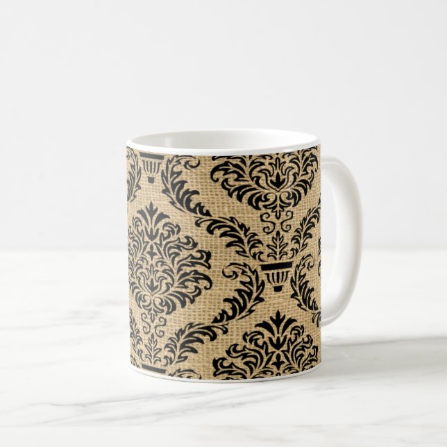 Black Parisian Moods Damask Kaffeetasse (VorderseiteRechts)