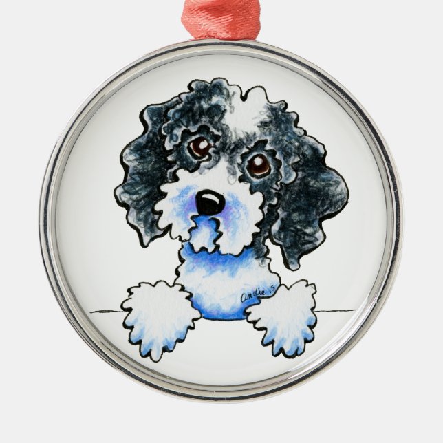 Black Parti Cockapoo Silbernes Ornament (Vorne)