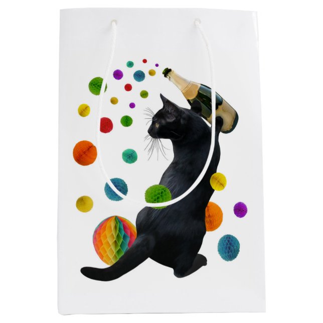 Black Party Cat Gift Bag Mittlere Geschenktüte (Vorderseite)