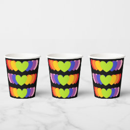 Black Party Drink Cups mit Rainbow Hearts  Pappbecher