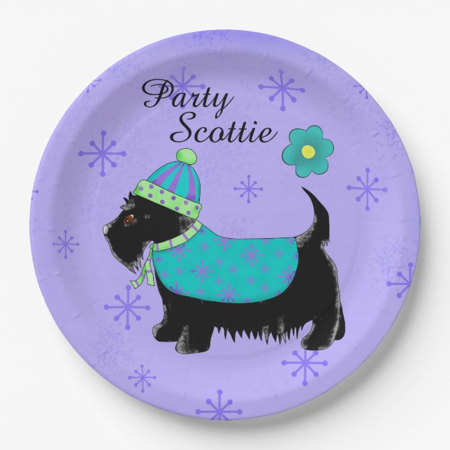 Black Party Scottie Terrier Dog Name Personalisier Pappteller (Vorderseite)