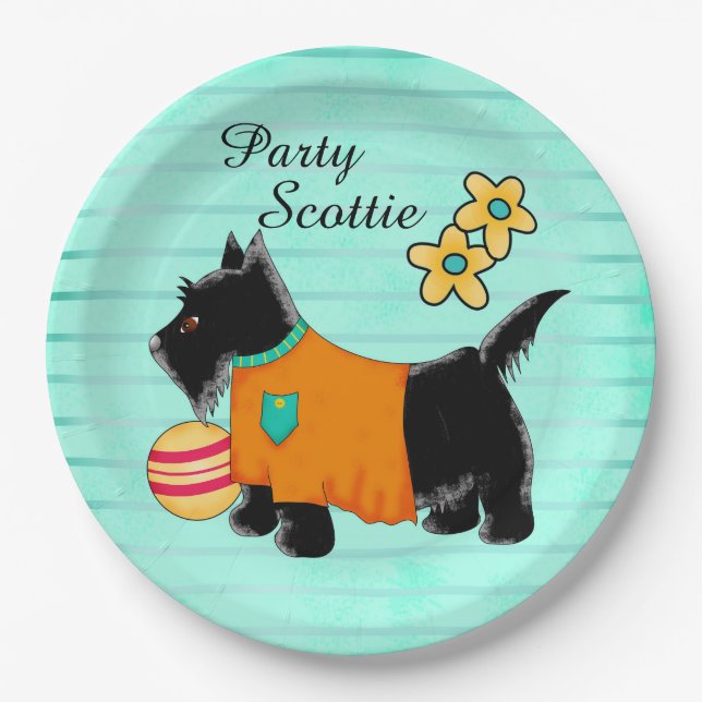 Black Party Scottie Terrier Dog Name Personalisier Pappteller (Vorderseite)
