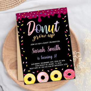 Black Pastil Color Donut Geburtstagseinladungen Einladung