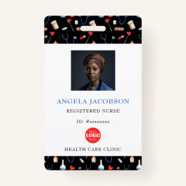Black Pattern Registered Nurse Healthcare Logo QR Ausweis