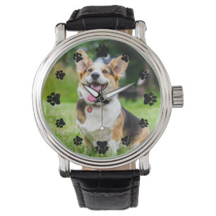 Black Paw Prints Add Your Pet Foto Armbanduhr