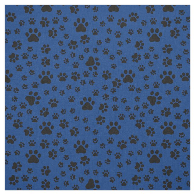 Black Paw Prints auf Royal Blue Fabric Stoff (Muster)