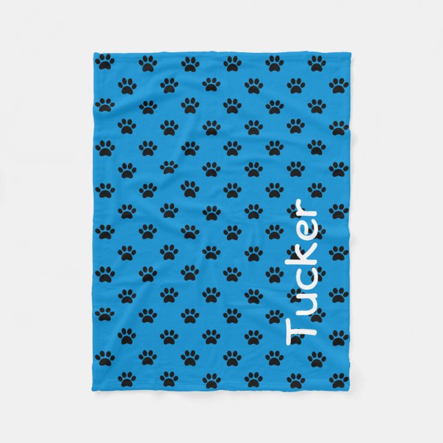 Black Paw Prints auf Summer Blue Personalisiert Fleecedecke (Vorderseite)