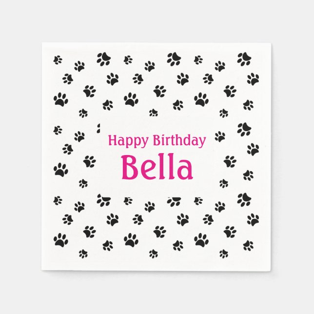 Black Paw Prints Pet Birthday Party Serviette (Vorderseite)