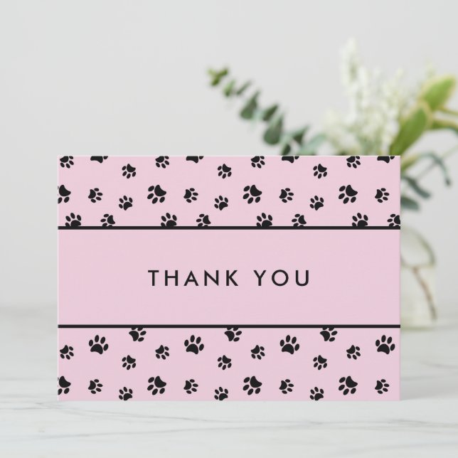 Black Paw Prints Pink Pet Care Business Thank You Karte (Stehend Vorderseite)