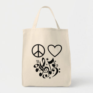 Black Peace Sign Red Heart Musical Harmonie Tragetasche