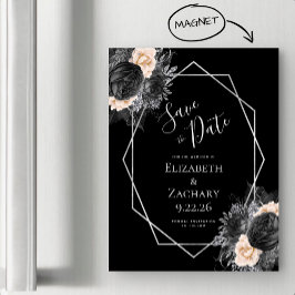Black Peach Floral Geo Save the Date Magneteinladung