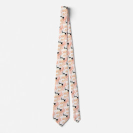 Black Peach Peony Floral Pattern Wedding Neck Tie Krawatte