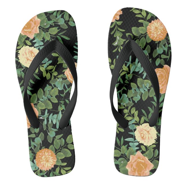 Black & Peach Wedding Modernes Floral Flip Flops (Fußbett)