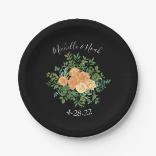 Black & Peach Wedding Modernes Floral Pappteller