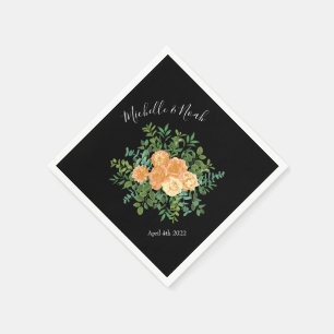 Black & Peach Wedding Modernes Floral Serviette