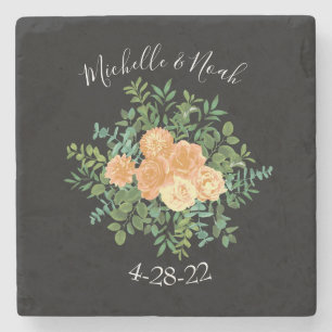 Black & Peach Wedding Modernes Floral Steinuntersetzer
