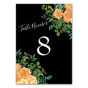 Black & Peach Wedding Modernes Floral Tischnummer