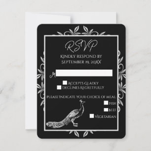 Black Peacock Blühend RSVP-Hochzeitkarte RSVP Karte