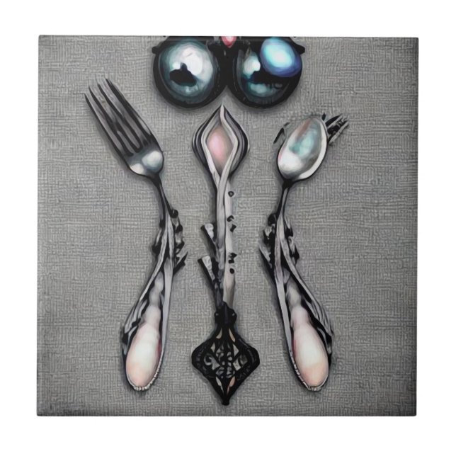 Black Pearls Surreal Silverware Fliese (Vorderseite)