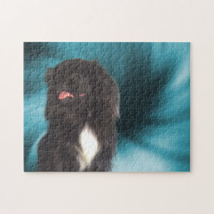 Black Pekingese Blue Wirbel Dog Art Puzzle