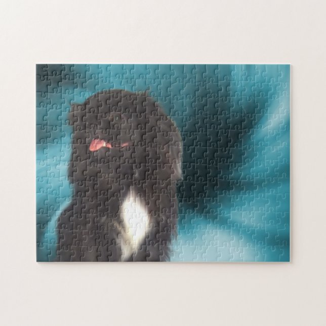 Black Pekingese Blue Wirbel Dog Art Puzzle (Horizontal)