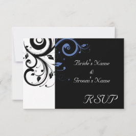 Black Periwinkle Cornflower Blue Floral Wedding RSVP Karte