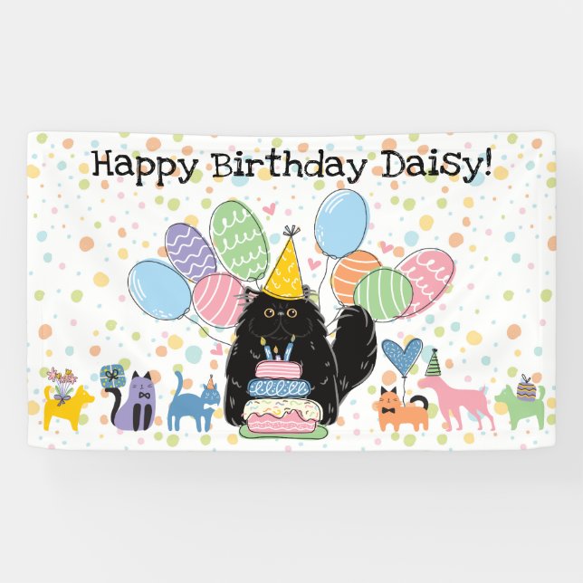 Black Persian Cat Longhday Party Banner (Horizontal)
