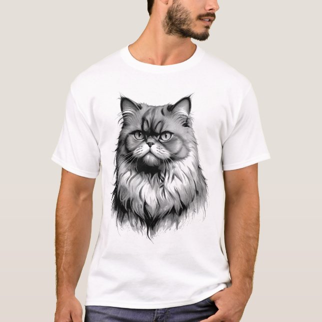 Black Persian Cat Sketch Men's T-Shirt (Vorderseite)