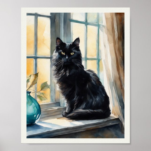 Black Persian Cat Watercolor Aqua Vase Poster (Vorne)