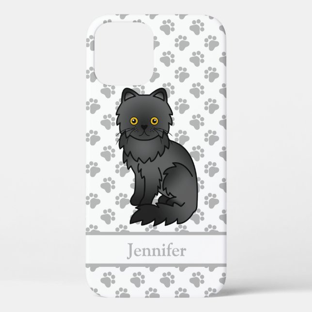 Black Persian Niedlich Cartoon Cat & Name Case-Mate iPhone Hülle (Rückseite)