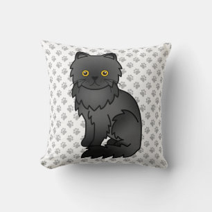 Black Persian Niedlich Cartoon Cat & Paws Kissen