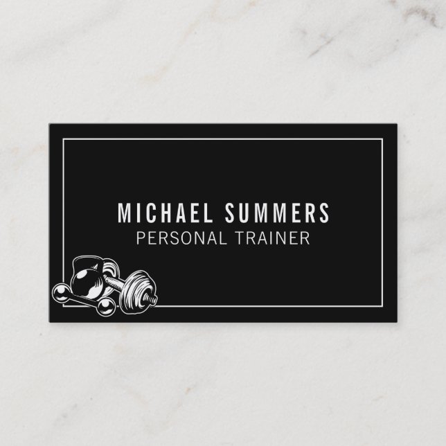 Black Personal Trainer Gym Coach Weight Dumbell Visitenkarte (Vorderseite)