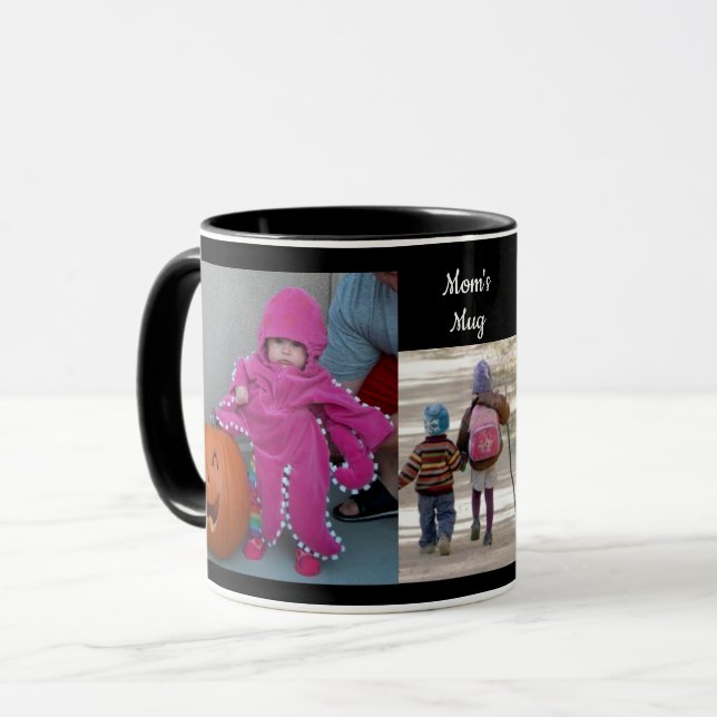 Black Personalize 3 FOTO TEMPLATE Geschenk Kaffee Tasse (Vorderseite Links)