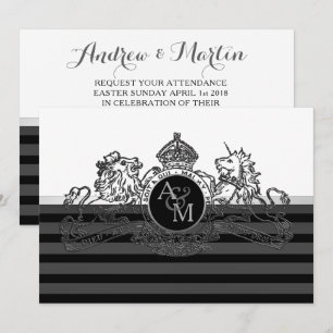 Black Pewter White Lion Einicorn Emblem Hochzeit Einladung