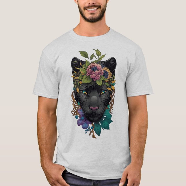 Black Phanter in Blume T - Shirt (Vorderseite)