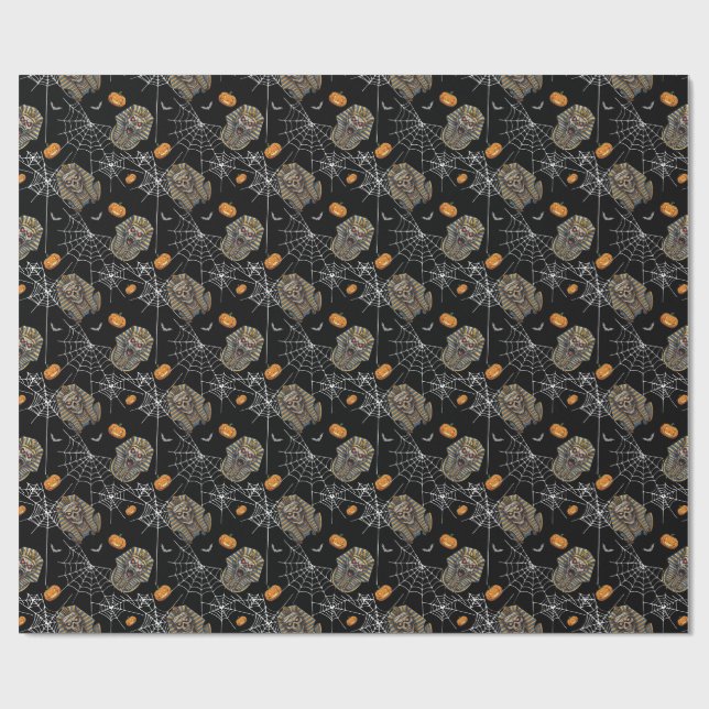 🖤 Black Pharaoh Mummy Wrapping Paper 🎃 👑 Geschenkpapier (Flach)