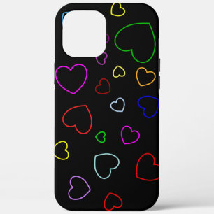 Black Phone Cover mit vielen farbenfrohen Herzen