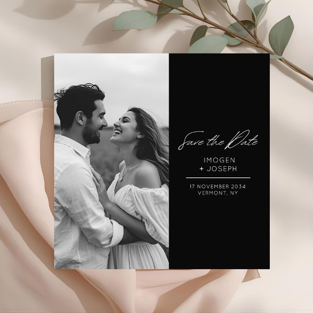 Black | Photo Chic Flat Wedding Save The Date Card (Von Creator hochgeladen)