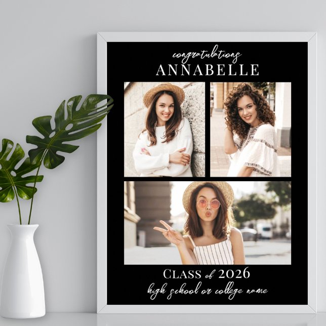 Black Photo Collage Graduation Party Sign Poster (Black Photo Collage Graduation Party Sign)