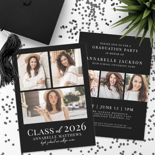 Black Photo Graduation Party Invitation Einladung (Black Photo Graduation Party Invitation)