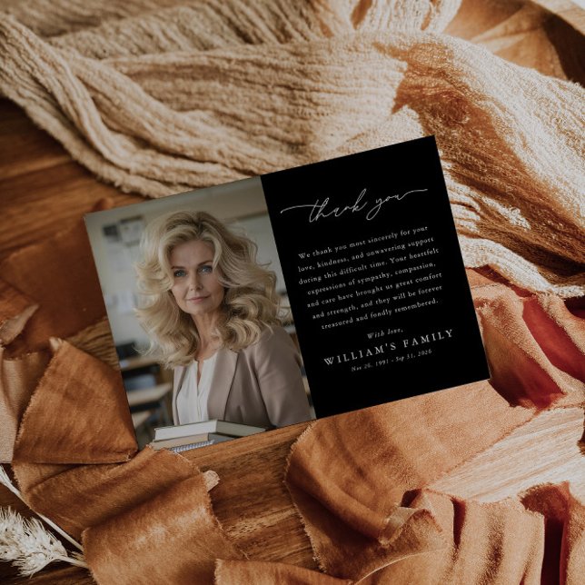 Black Photo Message Funeral Dankeskarte (Von Creator hochgeladen)