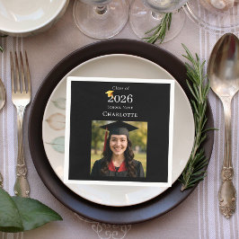 Black photo modern Graduation Party luncheon Serviette