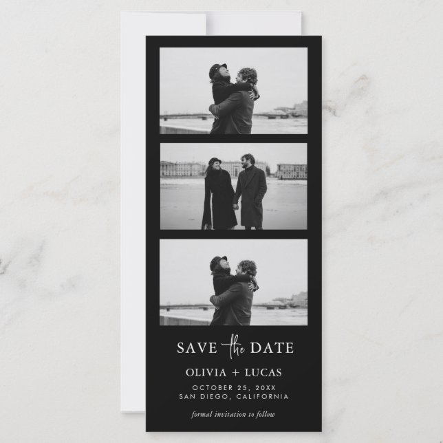 Black Photo Strip Wedding Save The Date (Vorderseite)