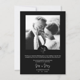 Black Photo Typography MR & MRS Wedding Bouquet Dankeskarte
