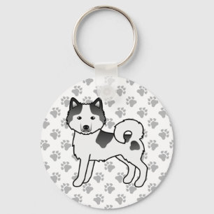 Black Piebald Alaskan Malamute Cartoon Dog & Paws Schlüsselanhänger