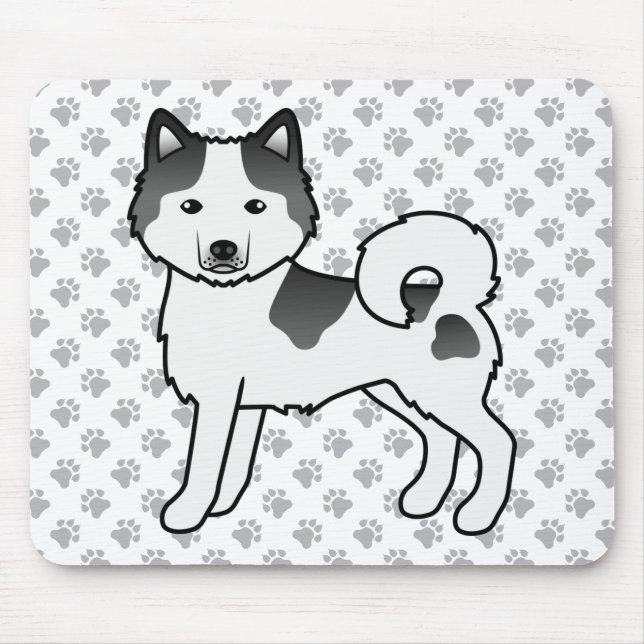 Black Piebald Alaskan Malamute Niedlich Cartoon Do Mousepad (Vorne)