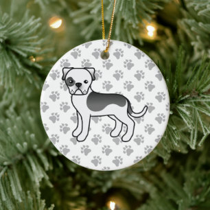 Black Piebald American Bulldog Niedlicher Cartoon Keramik Ornament
