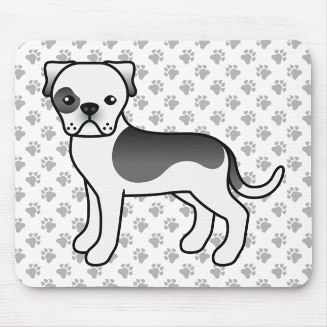 Black Piebald American Bulldog Niedlicher Cartoon  Mousepad (Vorne)