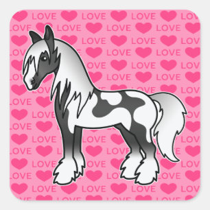 Black Piebald Cartoon Sinti und Roma Vanner Shire Quadratischer Aufkleber