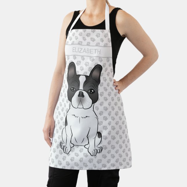 Black Piebald French Bulldog / Frenchie Dog & Name Schürze (InSitu)